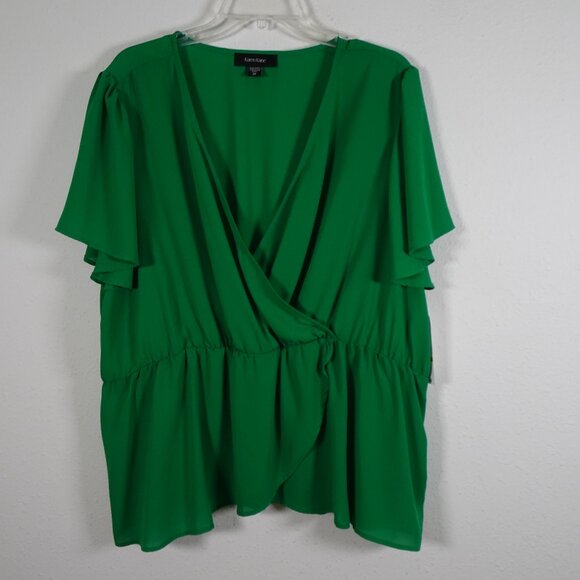 Karen Kane Faux Wrap Top Women's Plus Size 3X Green Flutter Sleeve Surplice - Picture 2 of 10